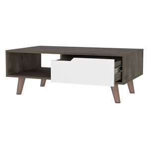 Dark <b>Brown</b> and White Rectangle Coffee <b>Table</b> with 1 Drawer and 1 Shelf - Product Image 4