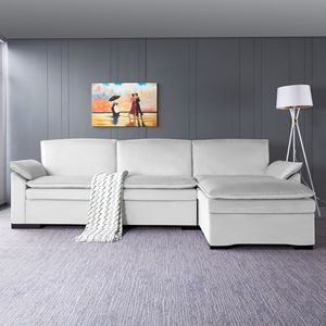 Divano Componibile Beige 117.7 con Pouf per Arredamento Soggiorno - Product Image 1