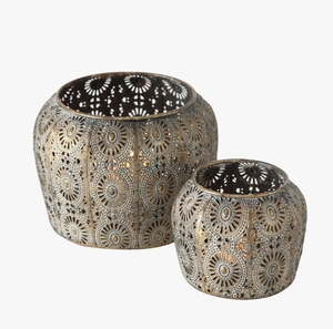 Ensemble de bougeoirs vintage en métal bronze, style marocain, avec découpe, pour bougies chauffe-plat, bol décoratif pour centre de table et décoration intérieure - Product Image 1