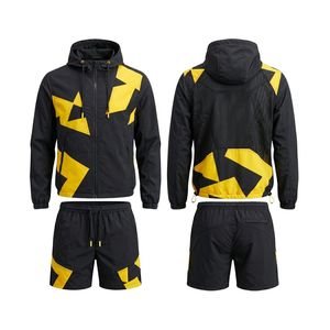 Breathable Polyester Nylon Windbreaker Short Set Nylon Hooded <b>Jacket</b> And Shorts Sky Blue <b>Silver</b> Gray Color Block Panel Tracksuit - Product Image 4