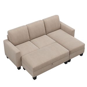 Divano Sezionale Reversibile da 81 Pollici con Contenitore, Divano a L a 3 Pezzi con Chaise Longue, Dettagli Chiodati, per Soggiorno - Product Image 3