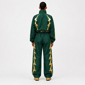 Survêtement unisexe vert et or avec fermeture éclair intégrale, col montant, coupe classique, streetwear, printemps, 100 % nylon, impression par transfert thermique - Product Image 2