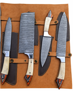 LEGACY BLADES Juego de Cuchillos de Chef de Acero de Damasco Hechos a Mano, 5 Piezas, Mango de Hueso, 67 Capas, Hoja Recta Pulida, Ambidiestro - Product Image 6