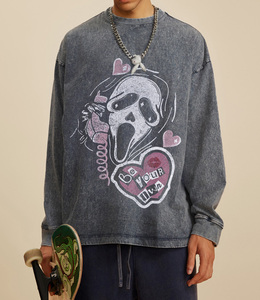 <b>Vintage</b> washed French terry <b>sweatshirt</b> with <b>oversized</b> fit, crew neck, long sleeves and high street hip hop style for men. - Product Image 6
