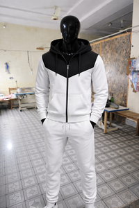 Ensemble de survêtement personnalisé pour homme, blanc et noir contrasté, coupe ajustée, veste zippée, pantalon de jogging, vêtements de sport décontractés, ensemble de fitness pour la salle de sport - Product Image 6