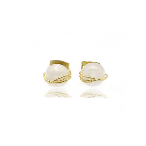 Moonstone Round Wire Wrapped <b>Stud</b> <b>Earrings</b> 8mm | Handmade Brass And <b>Silver</b> Gemstone <b>Studs</b> | June Birthstone Intuition Crystal Gi - Product Image 6