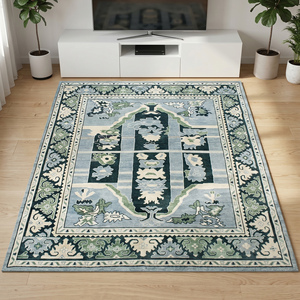 Alfombra de Lana de Lujo Clásica Anudada a Mano con Diseño Decorativo de Patrón Floral Geométrico para Sala de Estar y Dormitorio - Product Image 1