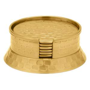 Ensemble de sous-verres en laiton martelé faits à la main avec support, sous-verres ronds en métal doré pour table basse, bar et décoration intérieure - Ensemble de 6 - Product Image 1
