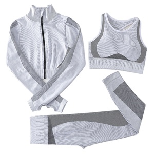 3Pcs Ladies <b>Seamless</b> Breathable Fitness T-Shirt Yoga Suit Sport Crop <b>Top</b> Long Sleeve High Waist <b>Leggings</b> Workout Gym <b>Set</b> 2024 - Product Image 1