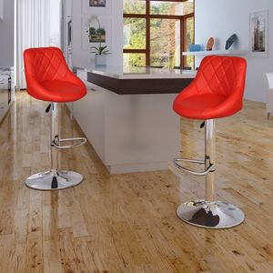 Set of 2 Red Faux Leather Bar <b>Stools</b> with <b>Adjustable</b> Iron Height Stylish and Comfortable - Product Image 1