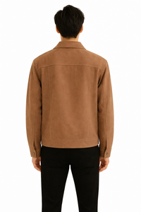 Chaqueta Estilo Camionero de Gamuza Marrón Premium para Hombre, Cierre Clásico con Botones, Corte Entallado Elegante, Tela Suave y Duradera - Product Image 2