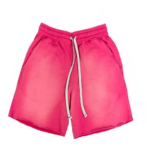 Shorts de survêtement pour homme 2026 en molleton bouclette 100% coton, couleur unie, délavé à la pierre, bords bruts, effet délavé par pulvérisation - Product Image 6