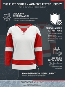 Maillot de hockey sur glace pour femmes, blanc et rouge, manches longues, col en V, en maille polyester anti-humidité, vêtement de sport - Product Image 2