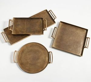 Oval Metal <b>Serving</b> Plate With Wooden Handles Handmade Hammered <b>Gold</b> Finish Glam Decorative Dish - Product Image 3