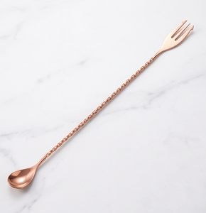 Elegant Rose Gold Cocktail Stirrer Spoon Fork <b>Bar</b> <b>Tool</b> Stainless Steel Modern Design Reusable Mixology Utensil - Product Image 1
