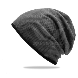 Bonnet en tricot gris unisexe avec bordure noire, couleur unie, bonnet d'hiver décontracté, 100% acrylique, taille adulte 56-58CM - Product Image 3