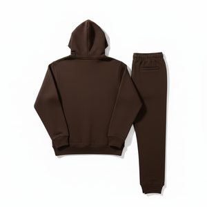 Ensemble de survêtement unisexe marron à capuche, couleur unie, décontracté, manches longues, en coton mi-lourd, coupe régulière, automne - Product Image 3