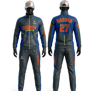 Mens <b>Badminton</b> Track Suit 280 GSM Premium Polyester Interlock Breathable Grey Panel Design Custom Sublimation Print Logo Set - Product Image 1