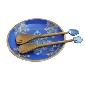 Cuenco minimalista de madera de Mango con estampado azul, cuenco de ensalada de color Natural, creativo, pequeño, negro, de lujo - Product Image 1