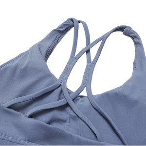 Sujetador deportivo sin costuras con cuello redondo y espalda cruzada para mujer, con logo frontal, para yoga y fitness, soporte medio, transpirable y de secado rápido - Product Image 6