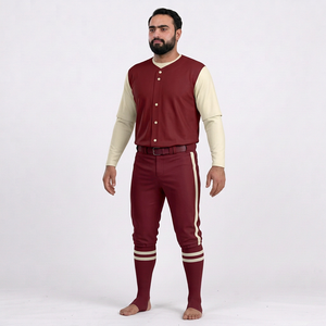 ชุดเบสบอลชาย เสื้อเจอร์ซีย์สีพื้น กางเกงขายาว แขนสั้น ติดกระดุม ผ้าโพลีเอสเตอร์ 100% ป้องกันแบคทีเรีย ระบายอากาศดี คอวี ไซส์ใหญ่ - Product Image 2