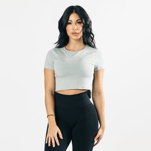 High Quality <b>Women</b> Clothes Fashion Blank Color Crew Neck with Baby Tee Design <b>Women's</b> Crop <b>Top</b> T-Shirt For <b>Women</b> Crop T-Shirt - Product Image 1