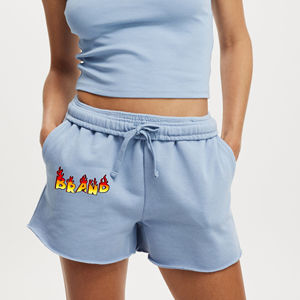 Shorts d'été décontractés pour femmes en gros, 100% coton respirant, logo imprimé 3D personnalisé, taille haute, ourlet brut - Product Image 1