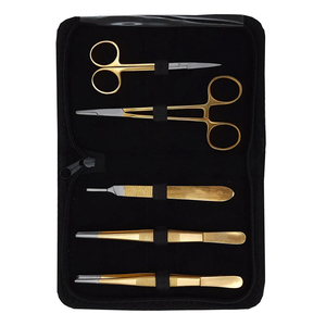 Kit de dissection chirurgical 5 pièces en acier allemand, revêtement doré, pour étudiants en biologie et médecine, prix abordable - Product Image 1