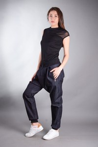 Women's High Waist Harem Pants Loose Fit Full Length Solid Color With Pockets <b>Drawstring</b> Closure Casual Style Autumn Wear - Product Image 3