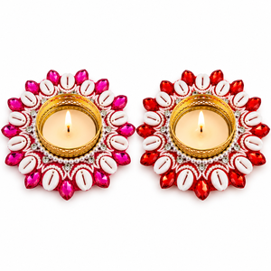 Handmade Brass <b>Candle</b> Stand Pair with Pearl and Crystal Flower Design for Home Decoration - Product Image 3