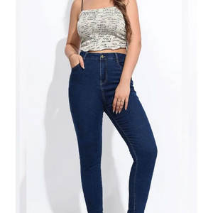 Jeans Ajustados de Cintura Alta para Mujer, 100% Algodón Denim, Tallas Grandes, Estilo Casual, Venta al Por Mayor de Fábrica con Logotipo Personalizado - Product Image 1