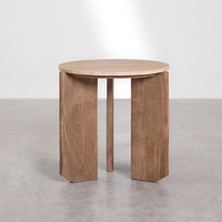 Table de chevet ronde Vandana Arion Vesta Ø50 cm en pierre naturelle et bois de manguier Lavinia