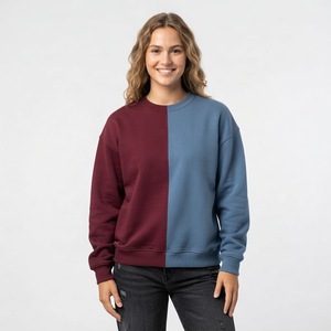 Sweat-shirt à col rond pour femme, color block, rose crème, manches longues, épaules tombantes, en molleton, avec poches - Product Image 4