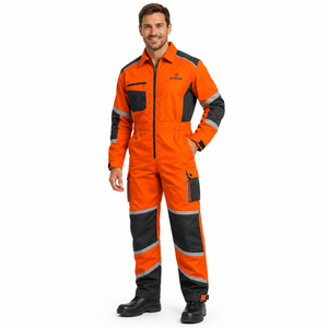 Custom Orange Black Hi Visibility Spandex Reflective Workwear Coverall Heavy Duty Industrial Mechanic Uniform Cargo Pockets - Product Image 6