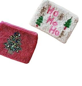 Best Supplier Pink Beaded Coin Purse Funny Face Design Zipper Pouch Seed Bead Wallet <b>Wristlet</b> Card Holder Glass Beads Money - Product Image 1