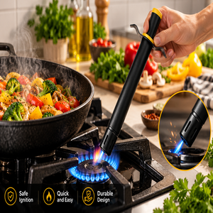 Encendedor de Gas Metálico Negro con Agarre Ergonómico, Encendedor Manual Reutilizable para Cocina y Barbacoa - Product Image 1