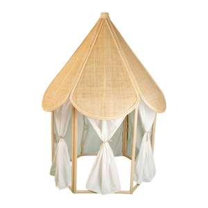 Tente de jeu wigwam en rotin naturel tressé à la main, écologique, pour enfants, tipi en osier avec rideau, style bohème pour chambre d'enfant - Product Image 1