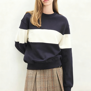 Sweat-shirt à col rond pour femme, couleur contrastée, décontracté, à manches longues, coupe ample, en molleton doux, automne-hiver - Product Image 3