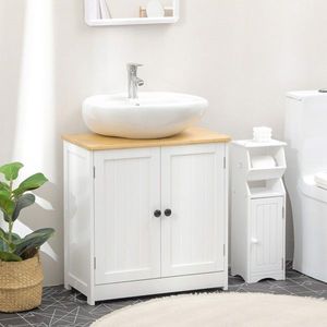Cristallo bianco piedistallo lavandino armadio di stoccaggio con doppie porte in noce scuro-come mensole del bagno - Product Image 4