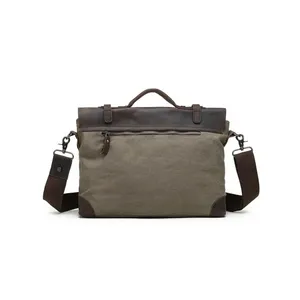 Sac fourre-tout en toile imprimée moderne et réglable avec garniture en cuir vert olive, résistant à l'eau, écologique, cadeau promotionnel - Product Image 1
