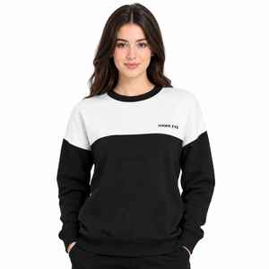 Sudadera de Mujer con Bloques de Color, Cuello Redondo, Corte Regular, Estampado de Letras en Blanco y Negro, Tejido de Algodón para Otoño - Product Image 6