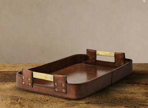 Premium Leather Serving Tray with Metal Handles Premium Decorative Tray for Coffee <b>Table</b> Hotel and Home Use - Product Image 2