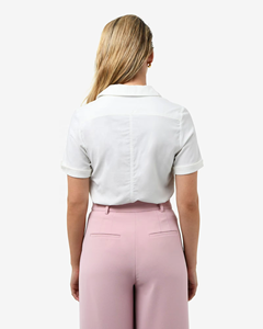 Camisa Blanca de Manga Corta para Mujer, Estilo Veraniego, Sin Tejido, con Botones, Formal/Casual, para Oficina - Product Image 1