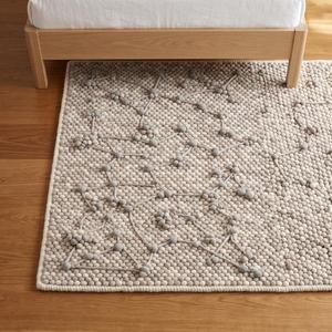 Handwoven Cream Grey Wool Loop <b>Pile</b> Area <b>Rug</b> Anti-Slip Medium <b>Pile</b> 10-14mm <b>Thickness</b> Cotton Canvas Backing Modern Minimalist - Product Image 2