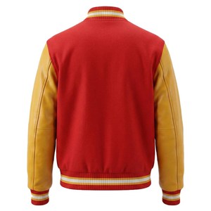 Blouson universitaire noir pour homme avec manches en cuir gris, col montant, fermeture boutonnée, style décontracté, hiver, logo frontal - Product Image 4