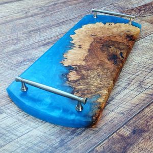 Luxury Blue Epoxy Resin River Serving Tray <b>Live</b> <b>Edge</b> Walnut Wood Platter with Handles Premium Handcrafted Resin Wood Hybrid - Product Image 2