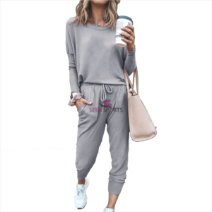 Ensemble décontracté 2 pièces tricoté pour femme – Pull sans col à manches longues et pantalon large coupe droite – Couleur unie – Hiver – Écoresponsable - Product Image 5