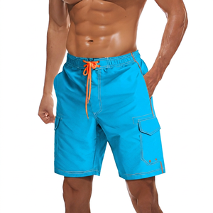 Shorts gris pour homme, séchage rapide, taille à cordon de serrage avec poches, style bermuda décontracté, couleur unie, tissu polyester - Product Image 6