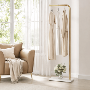 Porte-manteau sur pied moderne en métal doré 67 pouces, robuste, avec plaque en céramique, support polyvalent pour vêtements - Product Image 3