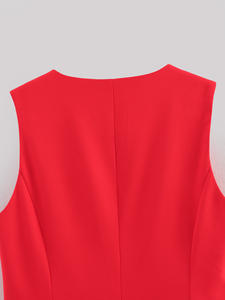 Chaleco Casual de Moda para Mujer, Color Rojo, Cuello Redondo, Cierre con Cinturón, Transpirable y Resistente al Viento, Invierno 2026 - Product Image 5